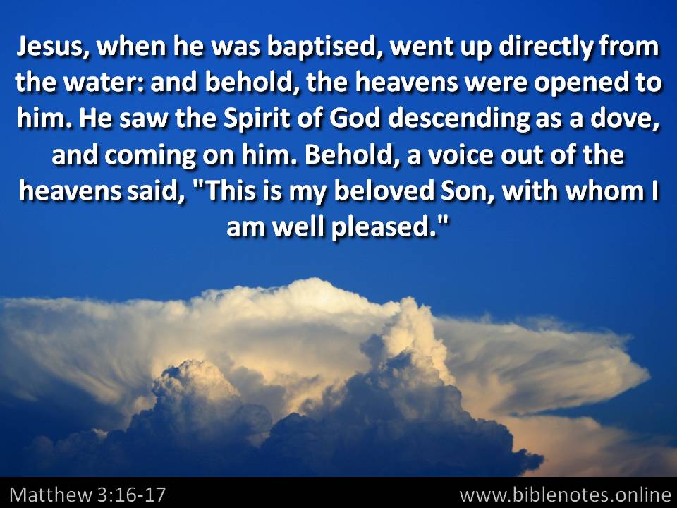 Behold, a voice out of the heavens said, 'This is my beloved Son, with whom I am well pleased.' Matthew 3:17